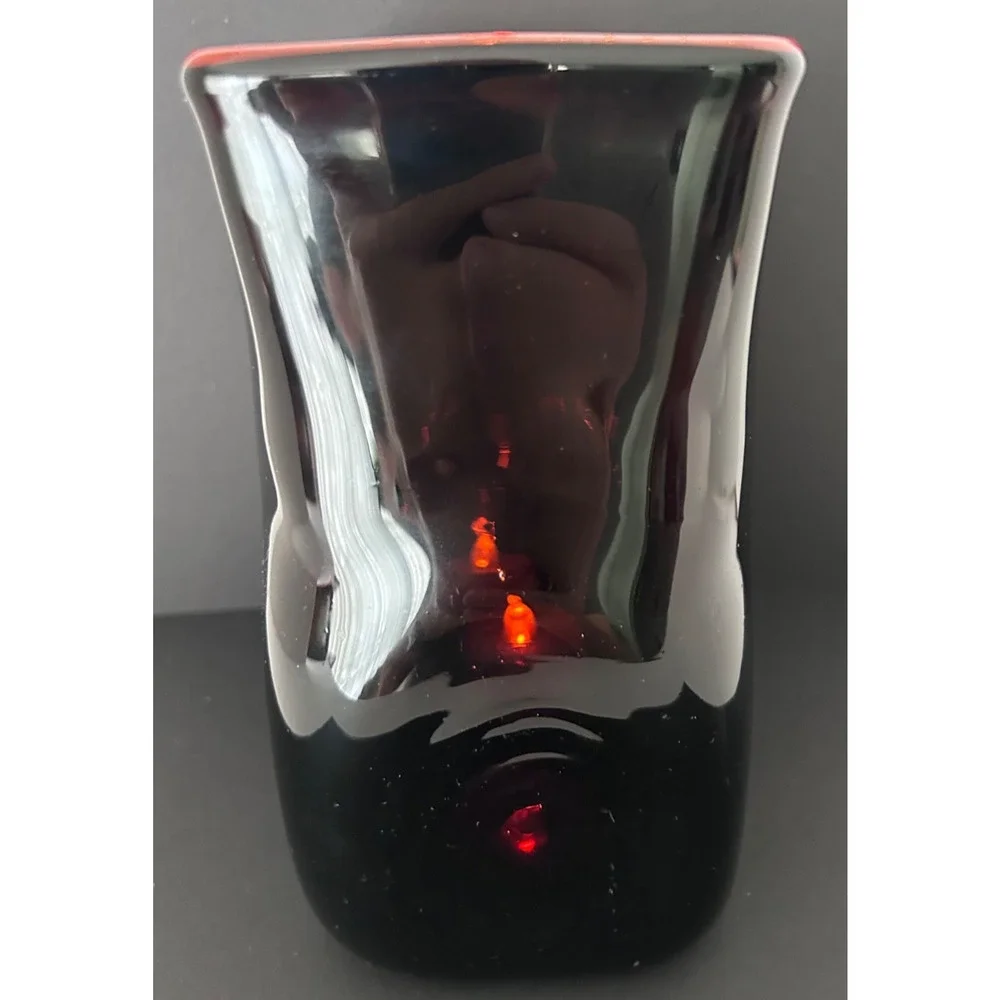 Spooky Oxblood Red Glowing Cut Glass Pumpkin Face Tea Lite Vase Halloween Italy